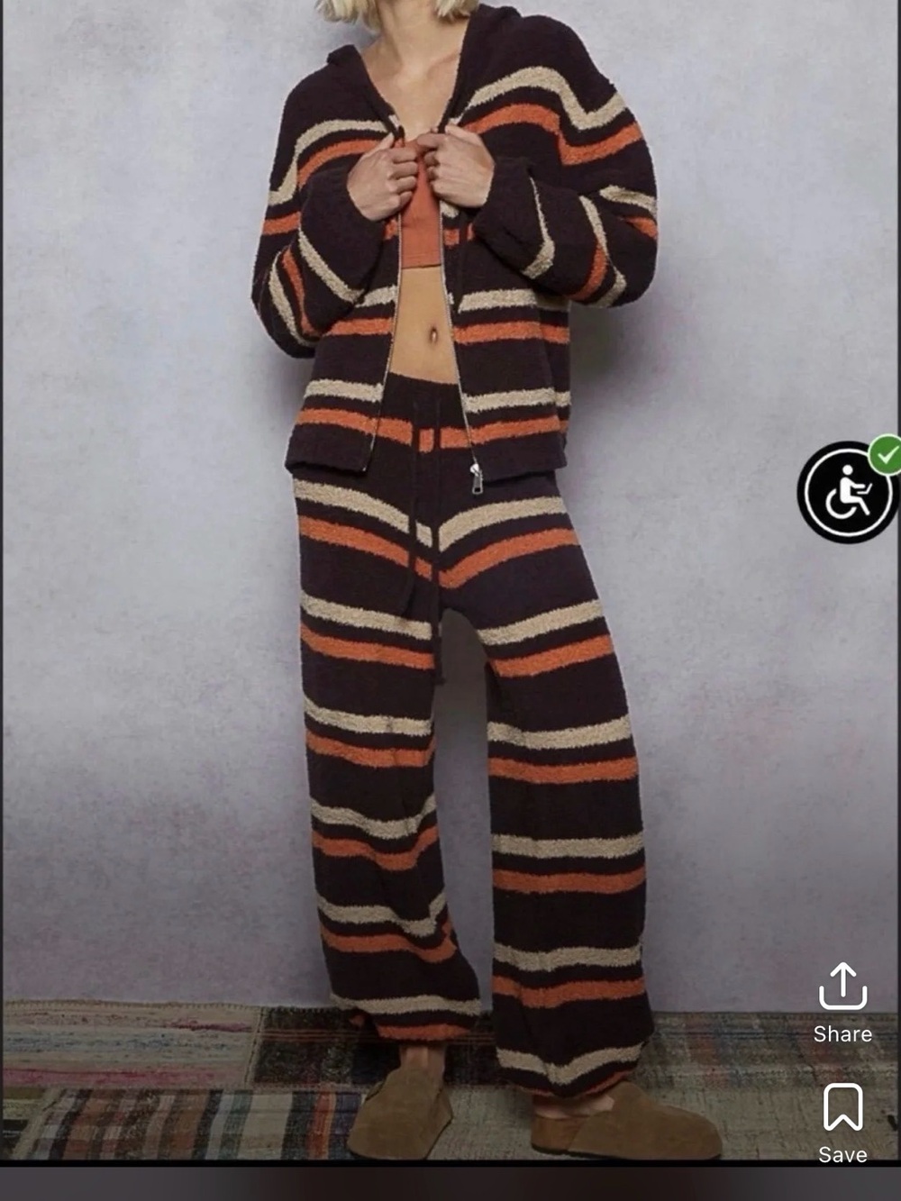 POL Striped Wide-Leg Knit Pants in Brown, Orange & Cream